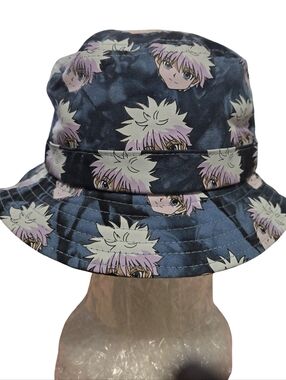 Hunter X Hunter Killua Bucket Hat By Hypland Anime Black w/All Over Logo S/OS